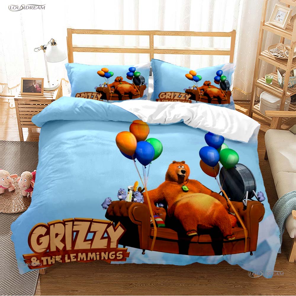 Grizzly und die Lemminge Ganzjahres-Bettwäsche-Set mit weichem Bettbezug und Kissenbezügen, erhältlich in den Größen Einzel-/Doppel-/Queen-/Kingsize.