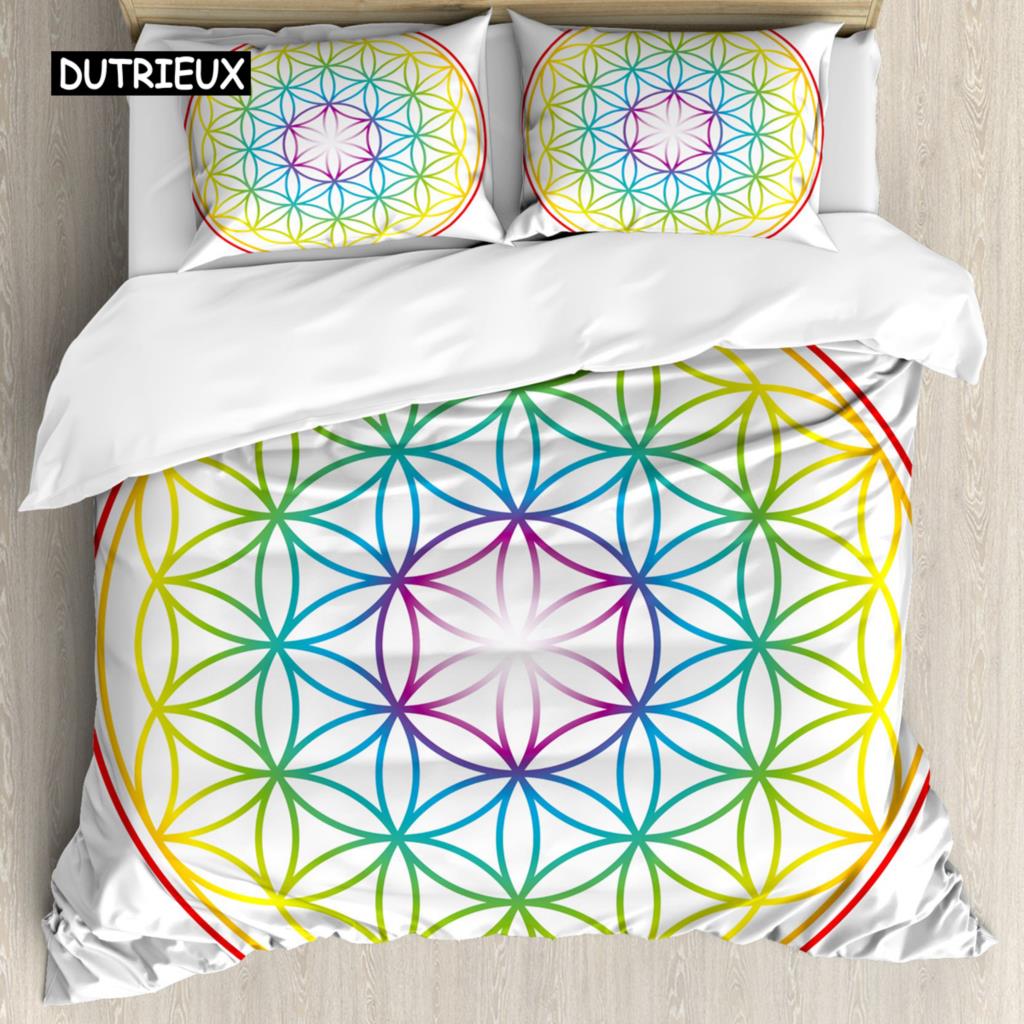 Poszewka na kołdrę Wzór Kwiat Życia Ciemnoniebieska Rozmiar Queen Size z Nadrukiem Gwiazd Geometrycznych Zestaw pościeli 2/3 szt. Poszewka na kołdrę dla Dzieci Nastolatków Dorosłych
