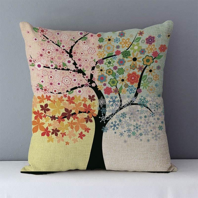 Colorful Plants Life Trees Printed Cushion For Couch Seat Back Cushions Home Decorative Pillows 45X45Cm