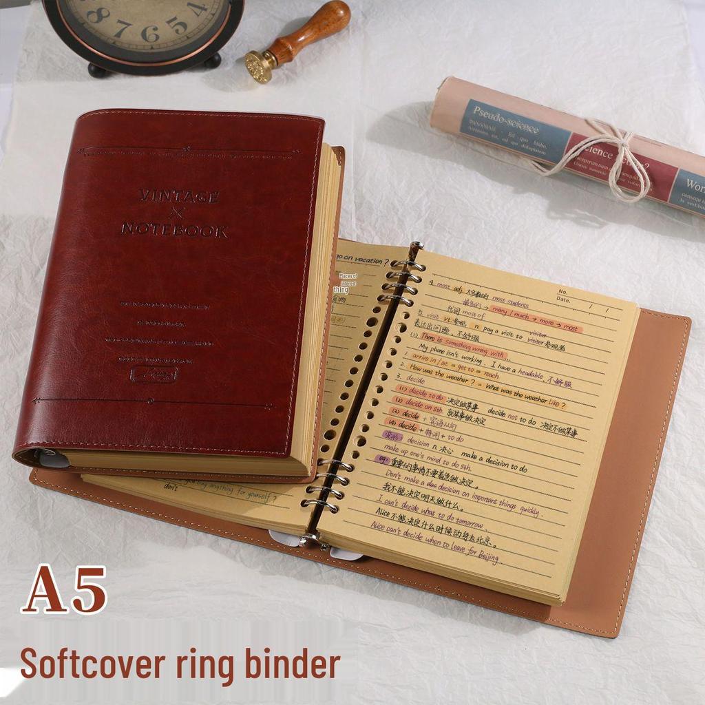 Premium A5 Soft Leather Ring Binder Notebook with Removable Cover - Lined Office Diary