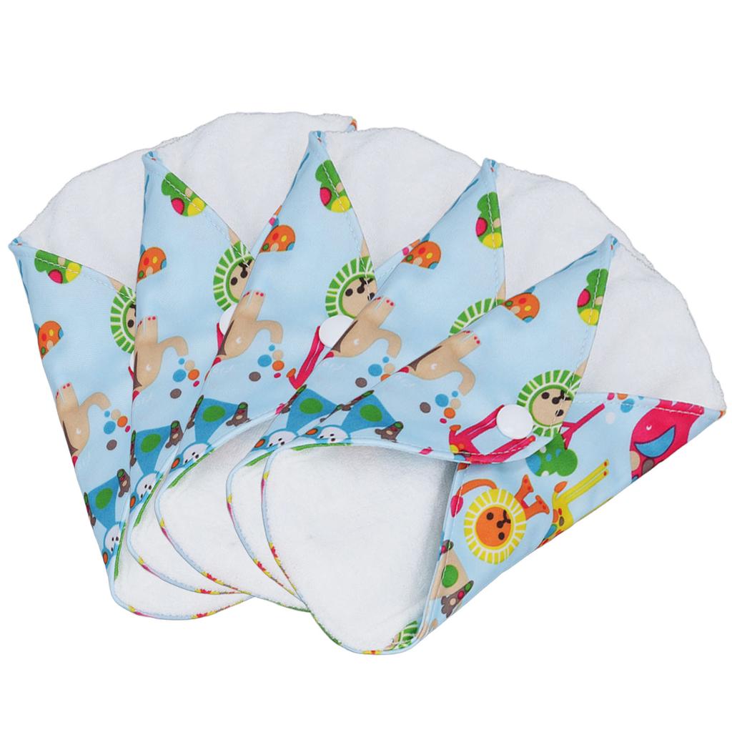 5PCS Reusable Menstrual Pads Zoo Print Absorbent Soft Comfortable Bamboo Cloth Sanitary Pad for