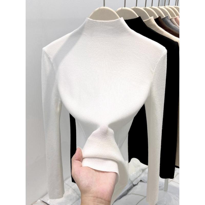 

Solid color semi-turtleneck long-sleeved sweater stacked in autumn and winter, simple inner top, slim bottom knitted sweater L белый