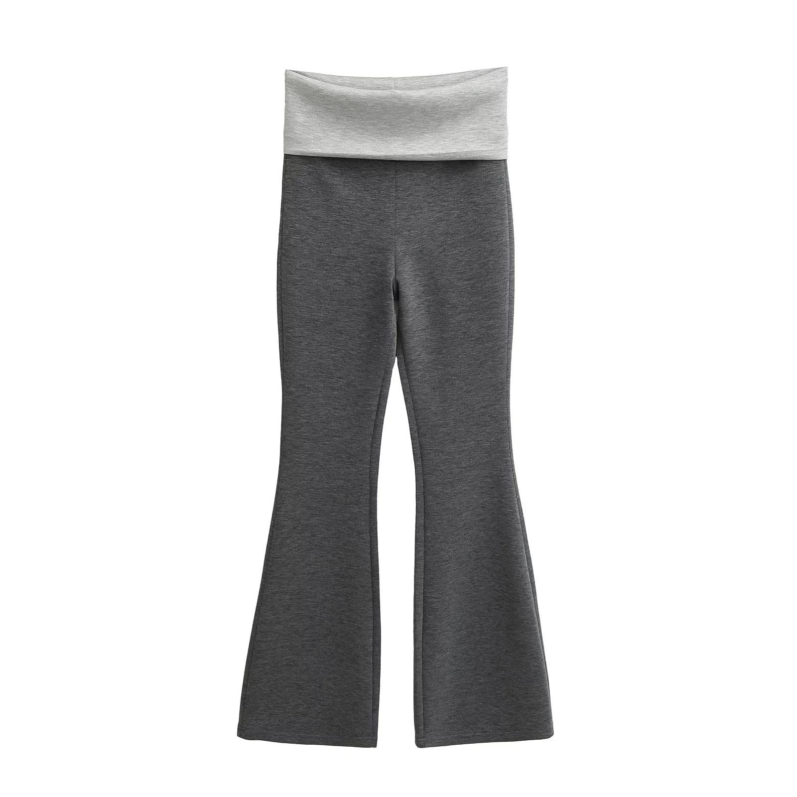 

Женские весенние брюки для йоги микроклеш с цветными блоками Small серый