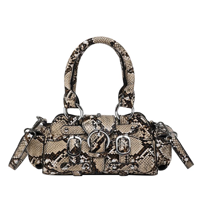

2025 New Hot Sale Snake Pattern PU Shoulder Bags Hasp & Zipper Stylish Design Punk Hot Girl Style Handbags for Women Fashionable хаки