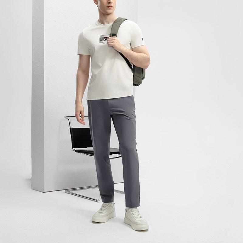 Fila Letter Logo Printed Knit Casual Short Sleeve T-Shirt Men Tops Steam-White F11M411101F-IV