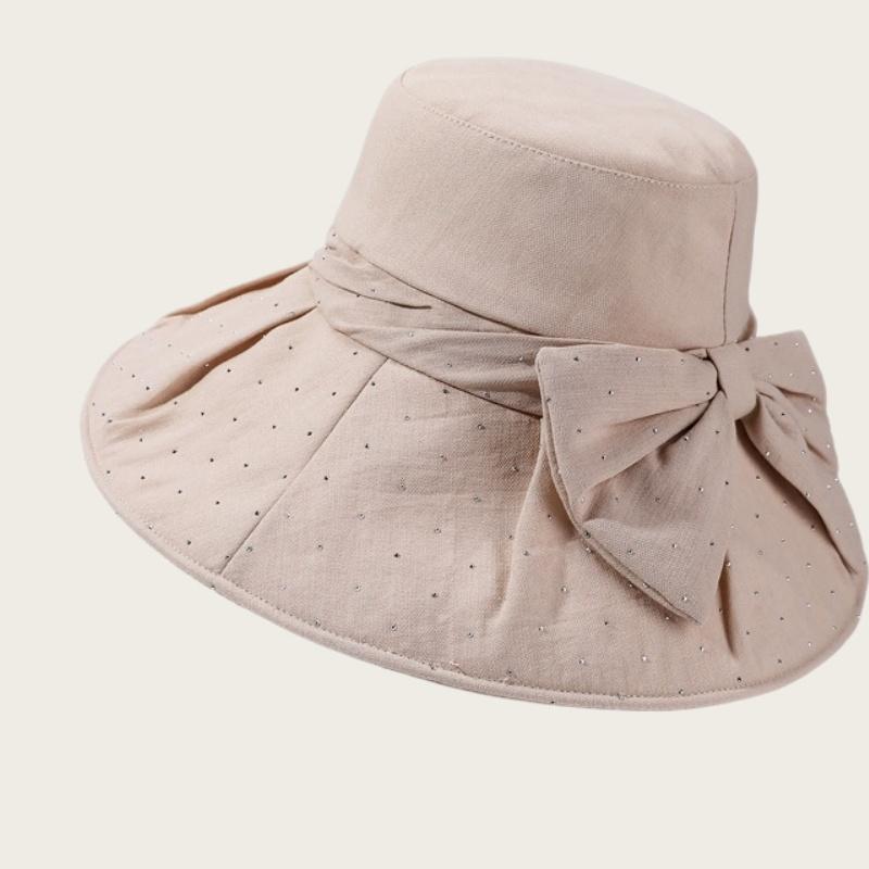 Bow-tie Brimmed Fabric Hat for Women Elegant Foldable Sun Hat UV Protection Fisherman's Hat Soft