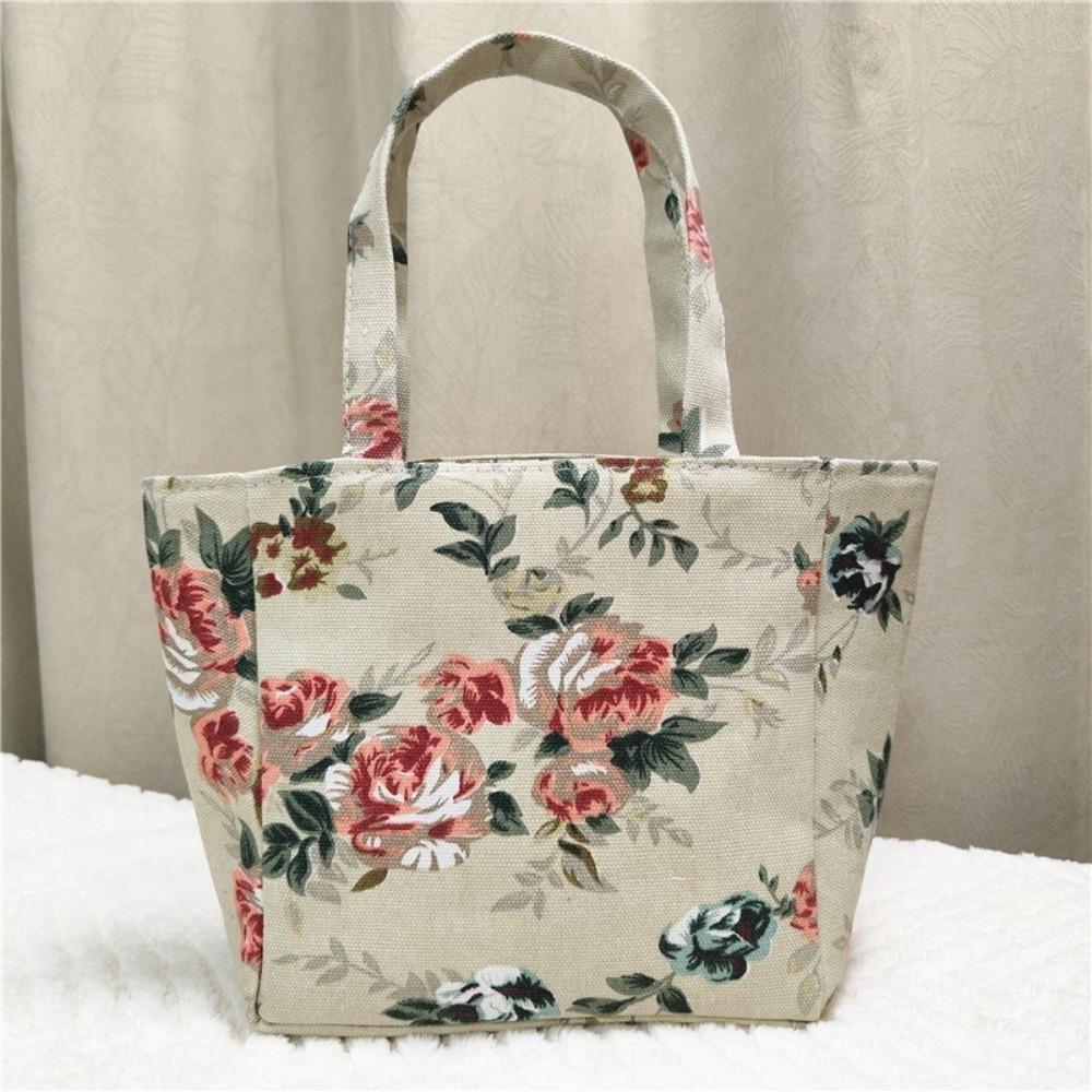 New Fashion Flower Printed Lunch Bag Portable Canvas Handbag Jacquard Zipper Canvas Bag Women