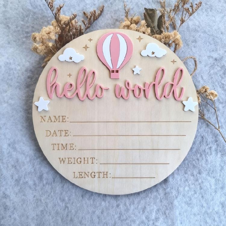 Anpassbare Neugeborenen Erinnerungsplakette Hallo Welt Baby Willkommensschild Kinderzimmer Wanddekorationen zur Geburtsanzeige