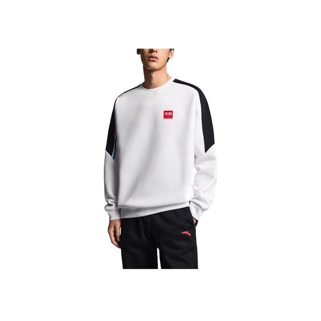 Anta Training Series Wide Stripe Logo Loose Fit Crew Neck Long Sleeve Sweatshirt Men Sweatshirt White 952237715-1
