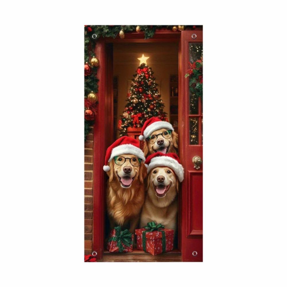 

Тема Животные Рождественский Чехол на Дверь Собака Кошка Новогоднее Украшение Праздничное Украшение Three dogs