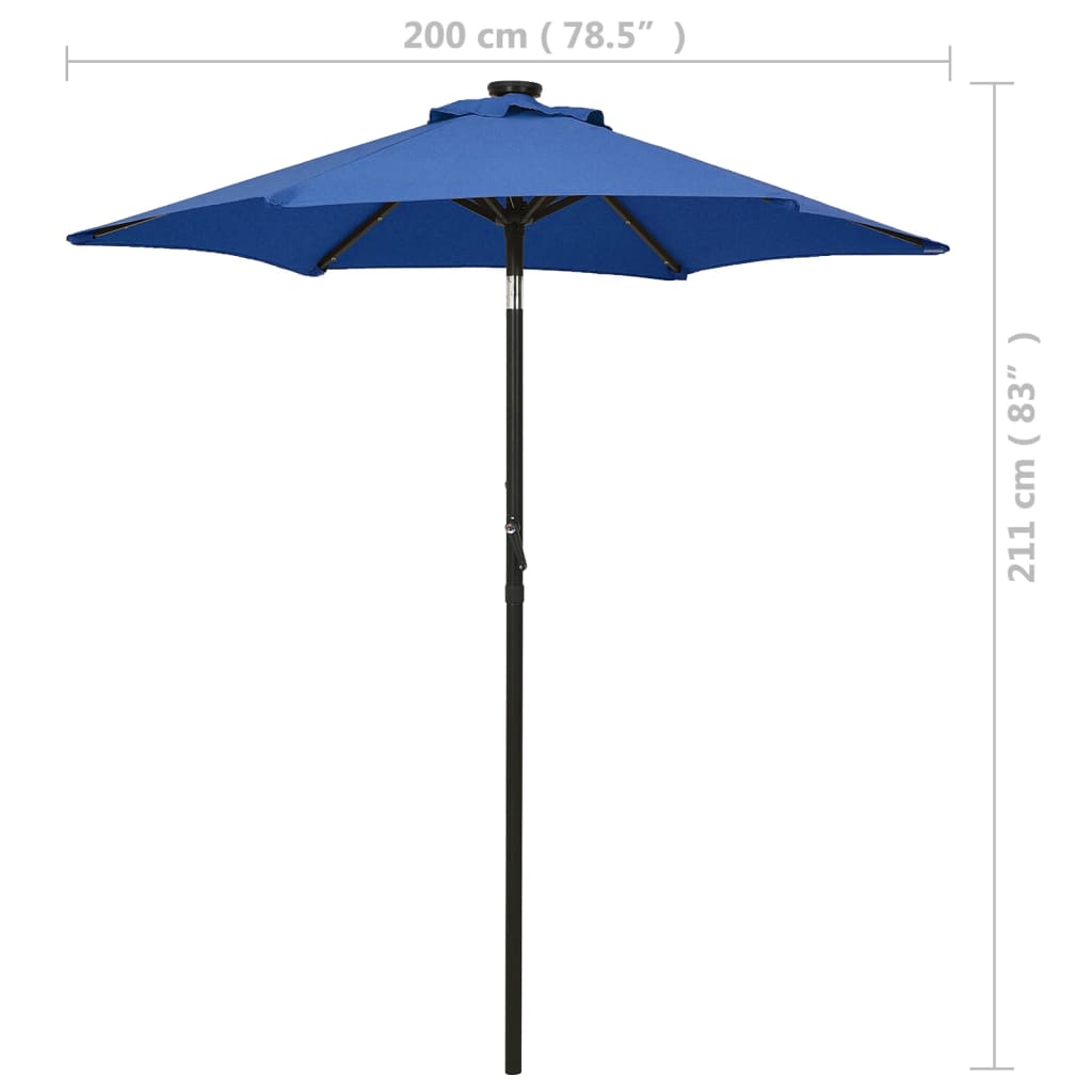 Azur Blue LED Illuminated Sun Umbrella 200 X 211 Cm Aluminum Frame