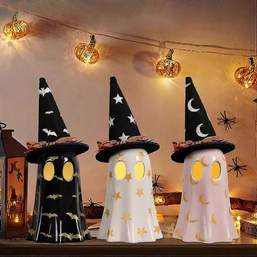 Ghost Halloween Decor, Resin Halloween Ghost Decorations Indoor, Ghost Decor with Witch Hat for Fall Halloween Home Decor