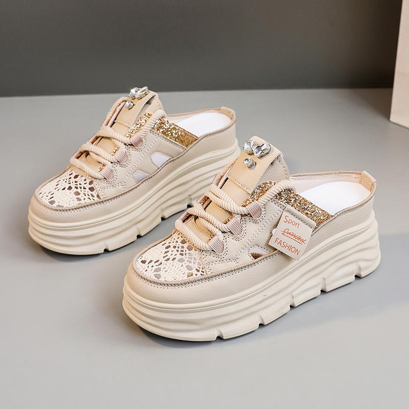 W Thick Sole Heightening Half Drag Summer Hollow Thick Sole Casual Shoes Slippers Sandals