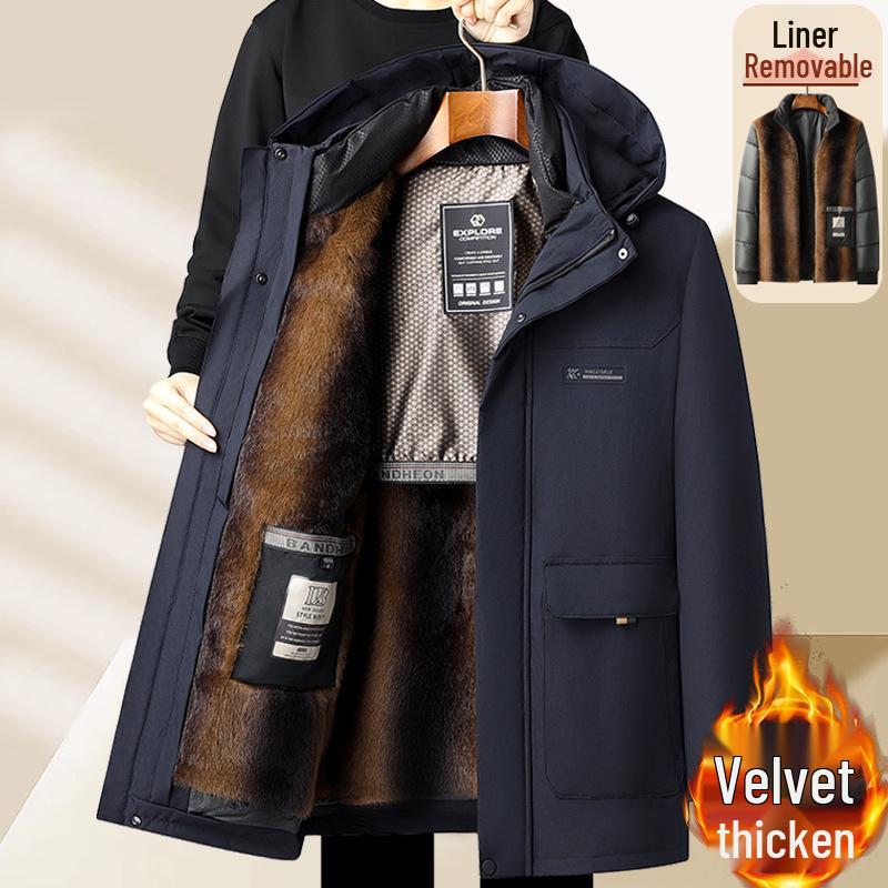 

Men s Winter Jacket with Fleece Lining - Thick Cotton for Middle-Aged & Elderly, Down & Cotton Padded, Detachable Liner for Dad or Grandpa 2XL for 125-145 jin