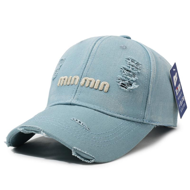 New Style Distressed Washed Baseball Cap With Three-Dimensional Embroidery, A Slim Visor Hat That Makes Your Face Look Smaller.