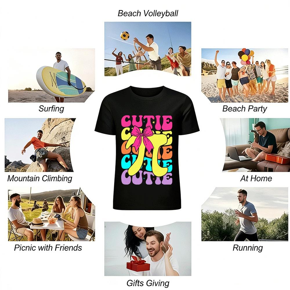 Cute Pi Element Bow Print T-shirt Kids Casual Short Sleeve Top Pure cotton T-shirt