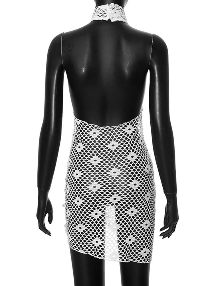 EDOLYNSA Mini robe de plage en maille découpée, col rond, bretelles découpées, Sexy, vêtements de plage, vacances, Cover-Up pour les maillots de bain, A2854, été 2024