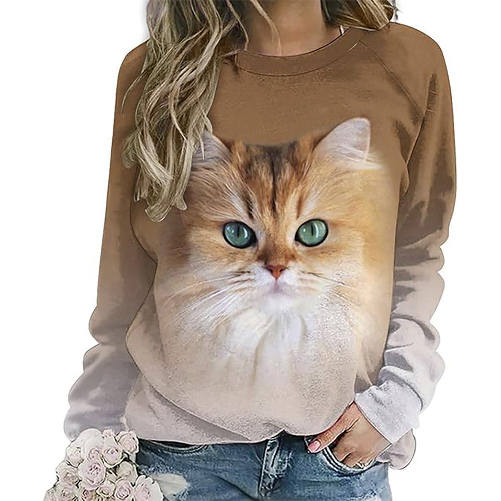 Autumn 3D Cat Pattern Printed Hoodies Fashionable Casual Sports Long Sleeved Women's Hoodies