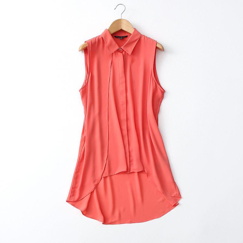 

Export Tail Single Fashion Asymmetrical Hem Summer Loose Sleeveless Chiffon Shirt for Women Stylish Niche Top Watermelon Red Eurocode-XL