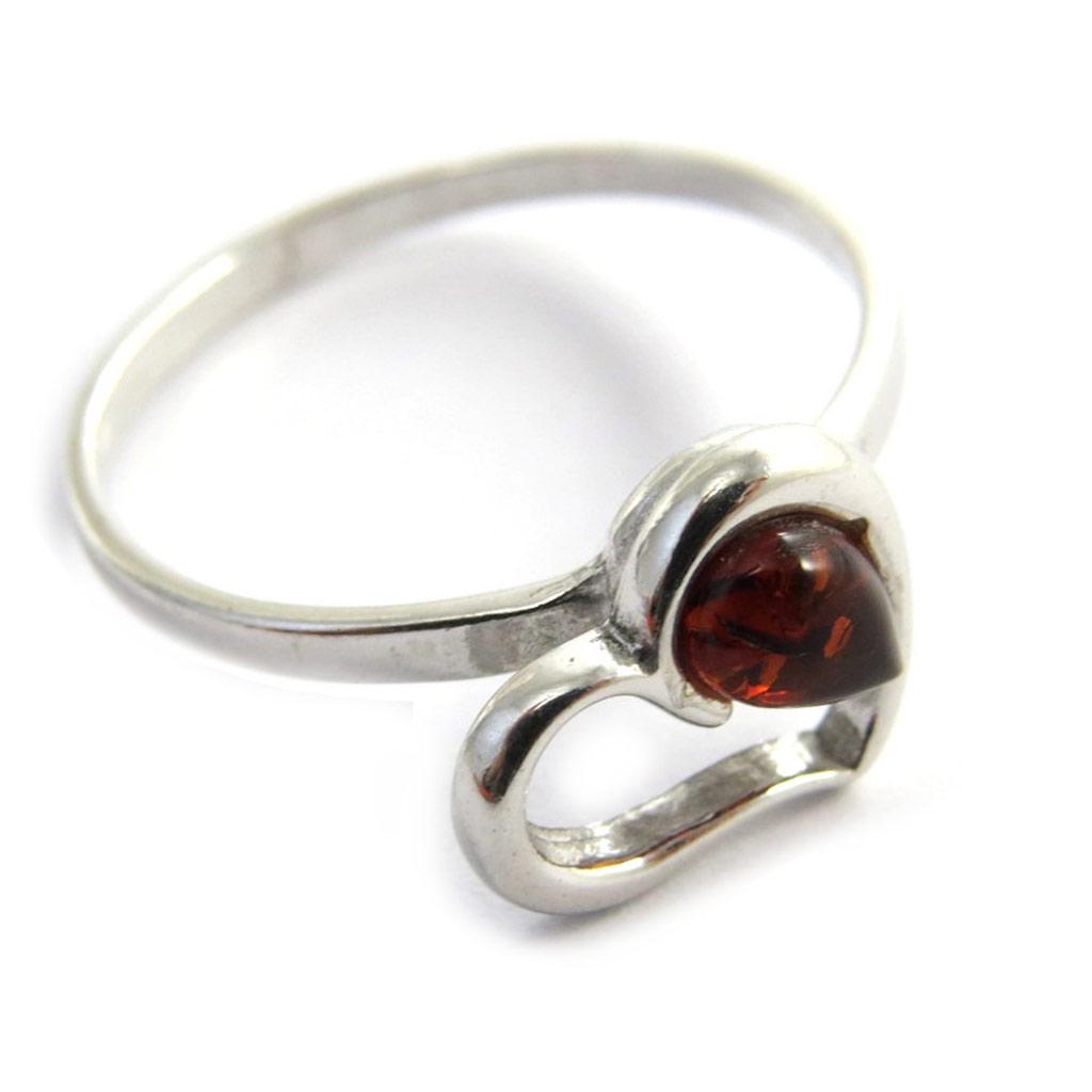 Silver Ring 'Love' Amber (rhodium) - 11x10 Mm