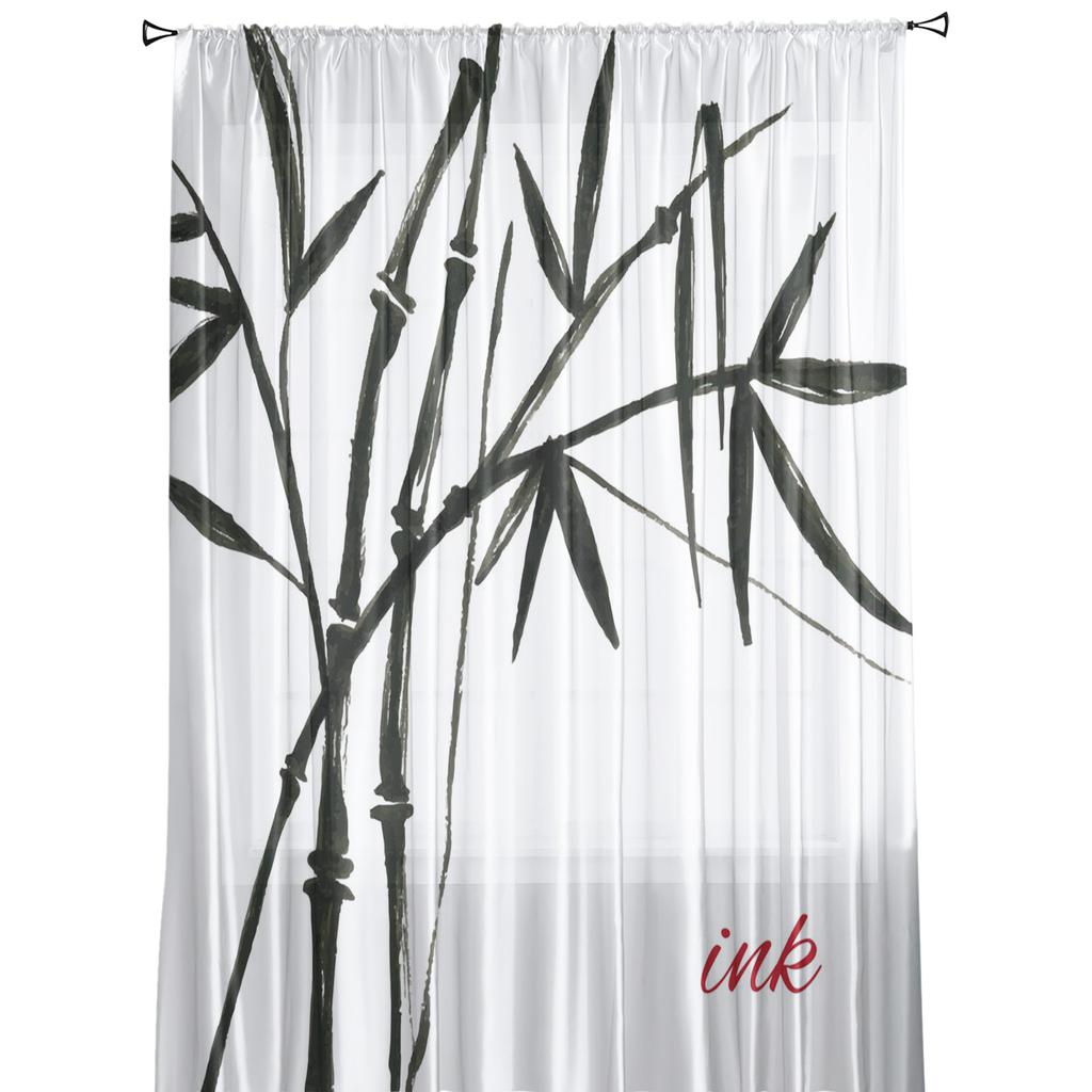 Art Watercolor Bamboo Tulle Curtains For Living Room Decoration Modern Chiffon Sheer Voile Kitchen Curtain