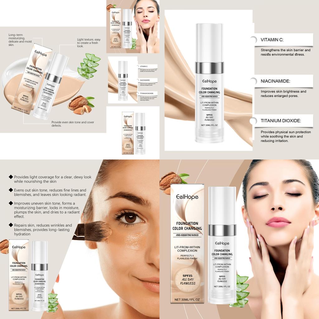 Eelhope Temperaturwechselnde Concealer Foundation Leicht Feuchtigkeitsspendend 30ml Für Alle Hauttypen