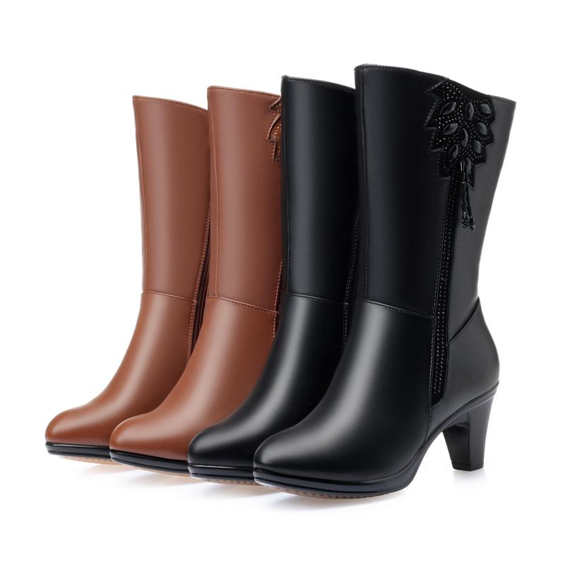 Fashion AIYUQI Women Winter Boots High Quality Cow Leather Long Winter Boots High Heel Wool Warm Female Tassel Boots