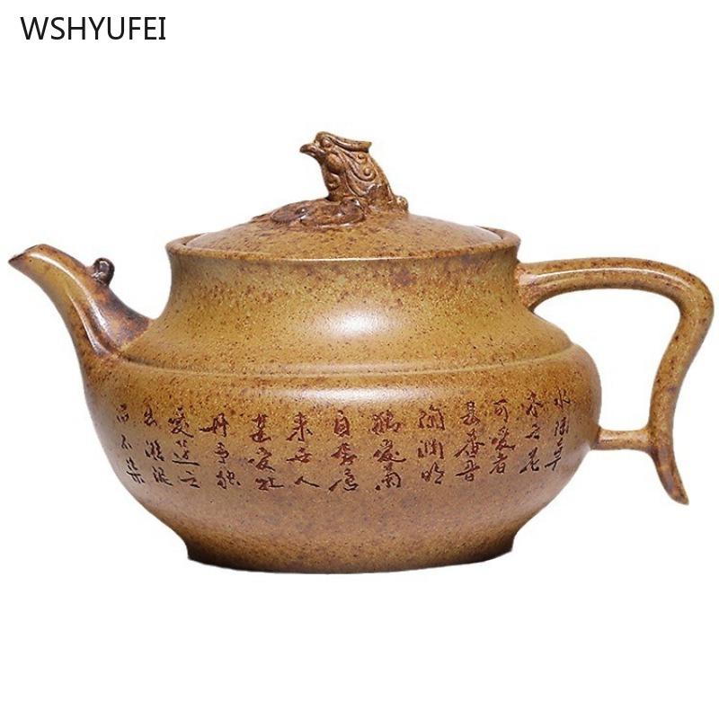 290ml Teapot Yixing Purple Clay Pot Hand Carved Teapots for High-temperature Firewood Burning In Raw Ore Chinese Style Tea Pot