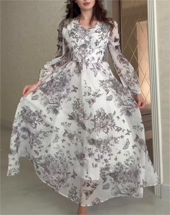 Summer new European and American high-waisted temperament French slim-fitting long-pendulum holiday dress