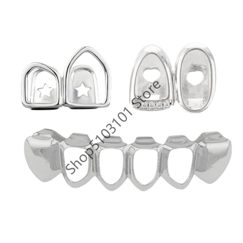 DIY Glossy Teeth Grillz Hip Hop Gold Silver Color Top Bottom Tooth Caps For Women Men Jewelry Halloween Cosplay Gift