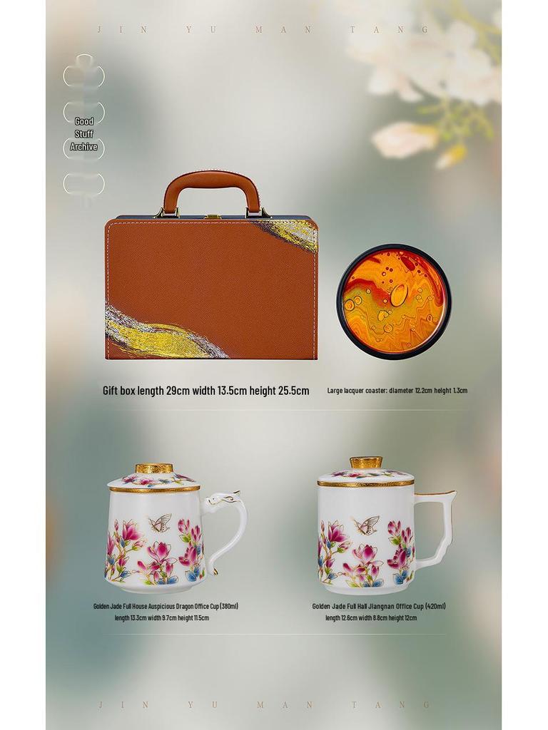 Golden Jade Ceramic Tea Cup with Lid & Filter - Large Capacity Office & Gift Cup