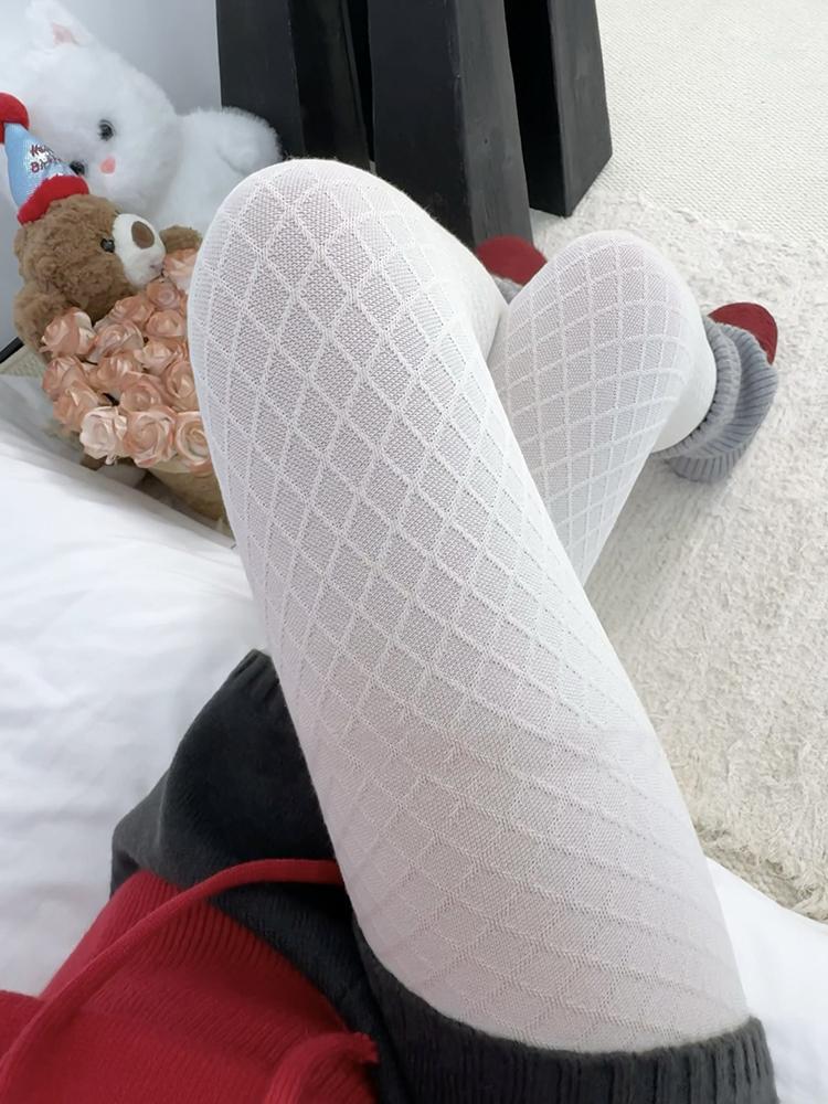 Y2K Style Grid Tights Women High Waist Elastic Slim Warm Pantyhose 2026 Spring Streetwear Tights Stocking