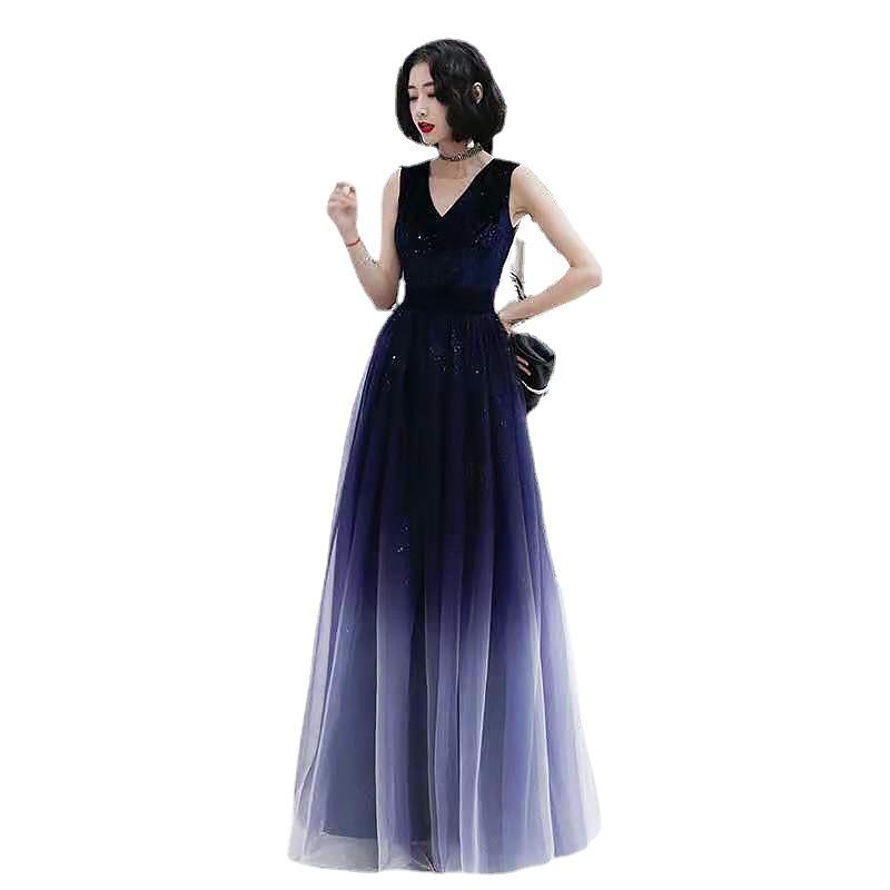 Evening dress starry sky dream gradual change banquet host temperament long style art examination big choir performance clothes long dress women