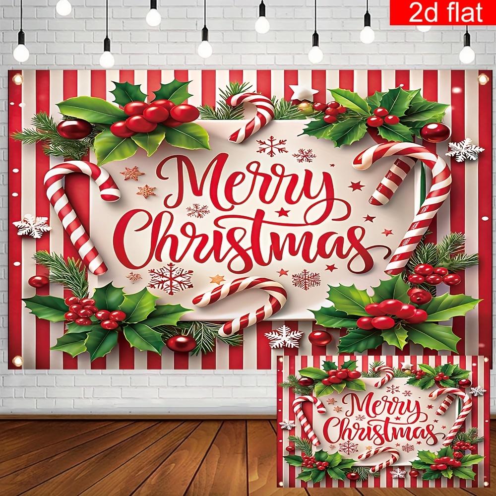 Merry Christmas Tapestry Red White Striped Candy Cane For Indoor Outdoor Holiday Parties Durable Polyester Easy To Hang