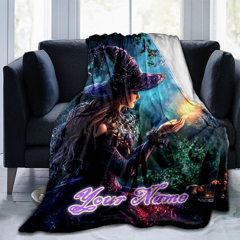 1PC Custom Name Witchcraft Forest flannel blanket versatile,all-season throw suitable for the living room,bedroom,camping,travel,and gift