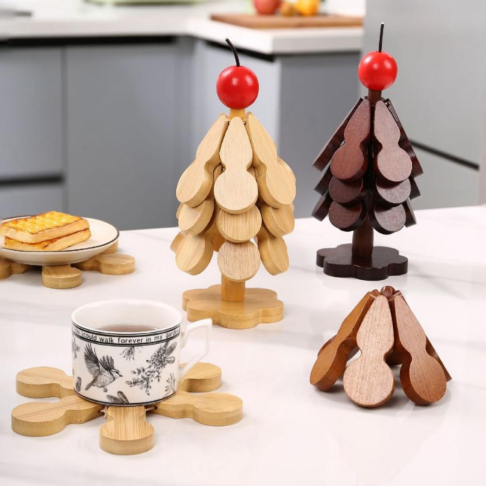 3PCS Tree Design Table Anti Scalding Mat Home Decoration Heat Resistant Table Mat Coaster Wood Placemats Pot Festival Gift