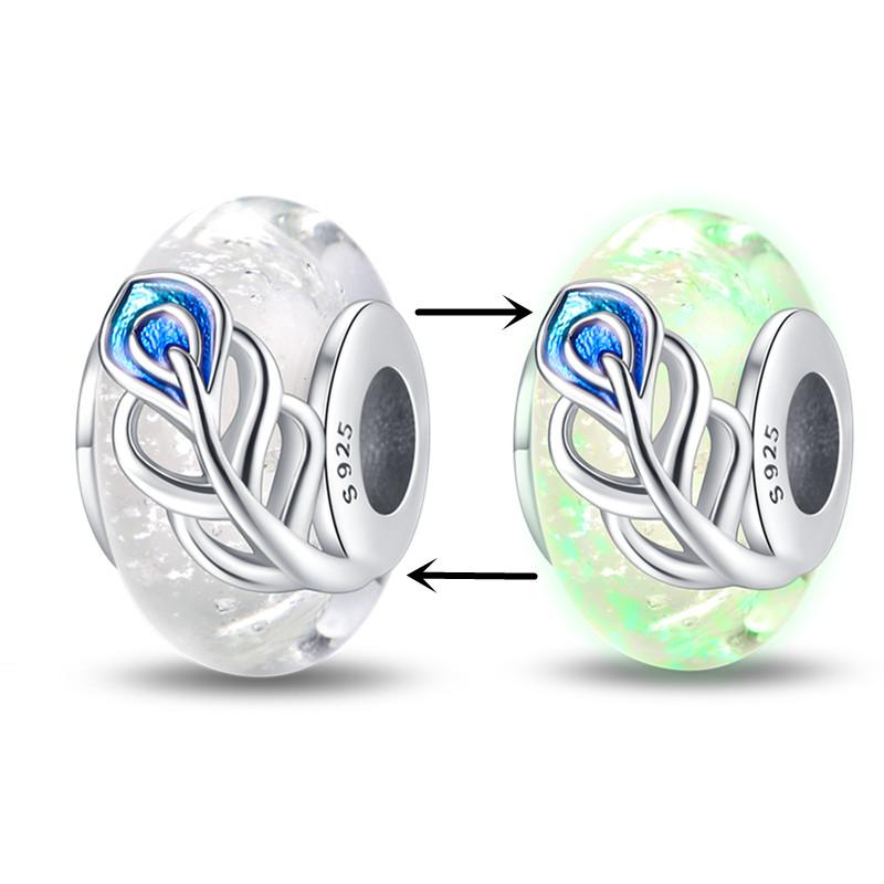 Glass Beads Copper Charm Fit Pan Original Bracelets Glow In The Dark Charms Glass Pendantdiy Jewelry