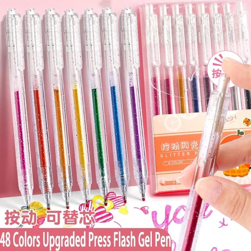 8-48 Colors Retractable Glitter Gel Pens Uncap Type Ballpoint Pen Card Stock Marking Coloring Drawing Art Marker Art Stationery