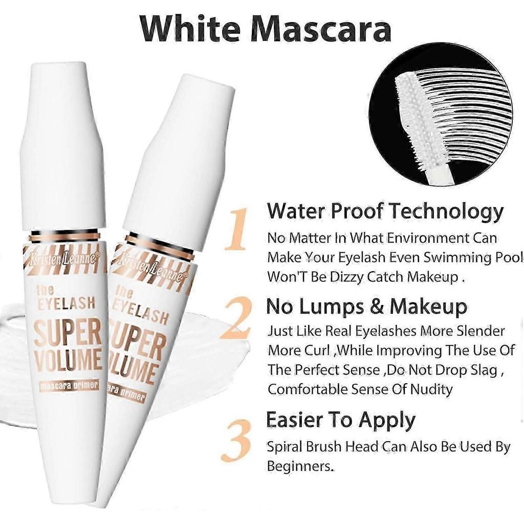 GROVL White Mascara Lash Primer,2 Pack Waterproof Thick Fiber Mascara,Volumizing and Lengthening Charming Lashes,No Smudge, No Clumping, for Girl, Las