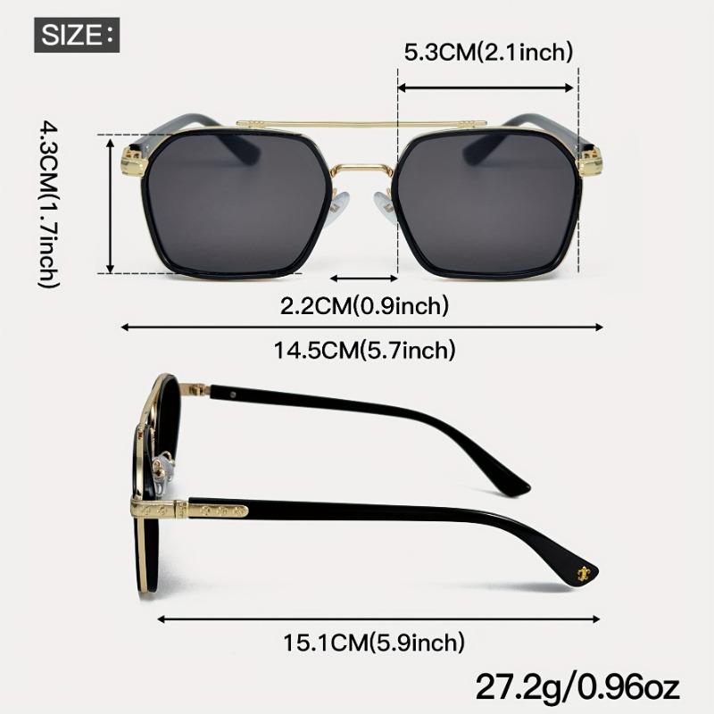 Vintage Inspired Double Bridge Glasses Metal Frame Black Golden Square Lens Stylish for Men & Women