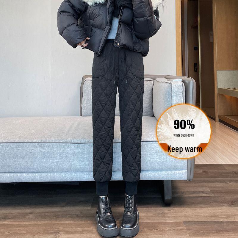 

Winter Velvet High-Waisted Slimming Cotton Harem Pants S (75-85 jin) чорний
