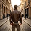 Men's retro map inner stand-up collar jacket zipper casual commuter jacket