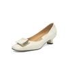 Fashionable and Minimalist Square Toe Mid Heel Commuting Shoes, Comfortable and Breathable Genuine Leather Single Shoes
