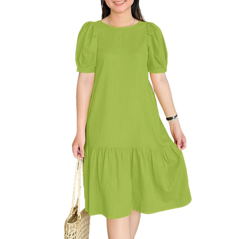 ZANZEA Damen Lässiges Rundhals Kurzarm Lockeres Sommerkleid