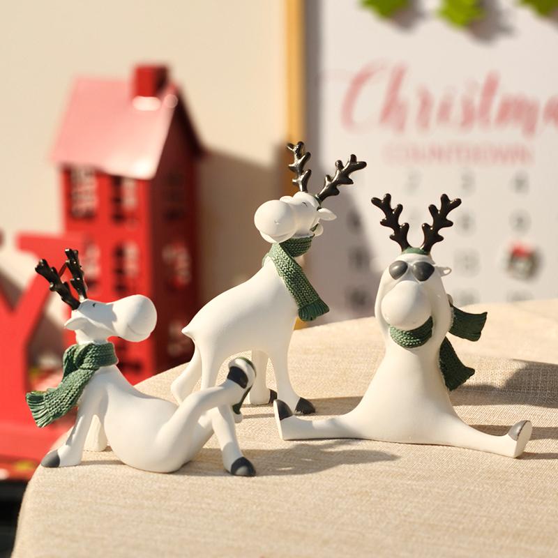 Sculptură ren de Crăciun, Statuetă din rășină pentru sărbători, Ornament decorativ de familie pentru Crăciun, Dormitor, Sufragerie, Decor pentru atmosferă festivă