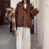 Vintage fashion hooded knitted cardigan top women's autumn and winter new soft waxy loose lazy wind sweater jacket
