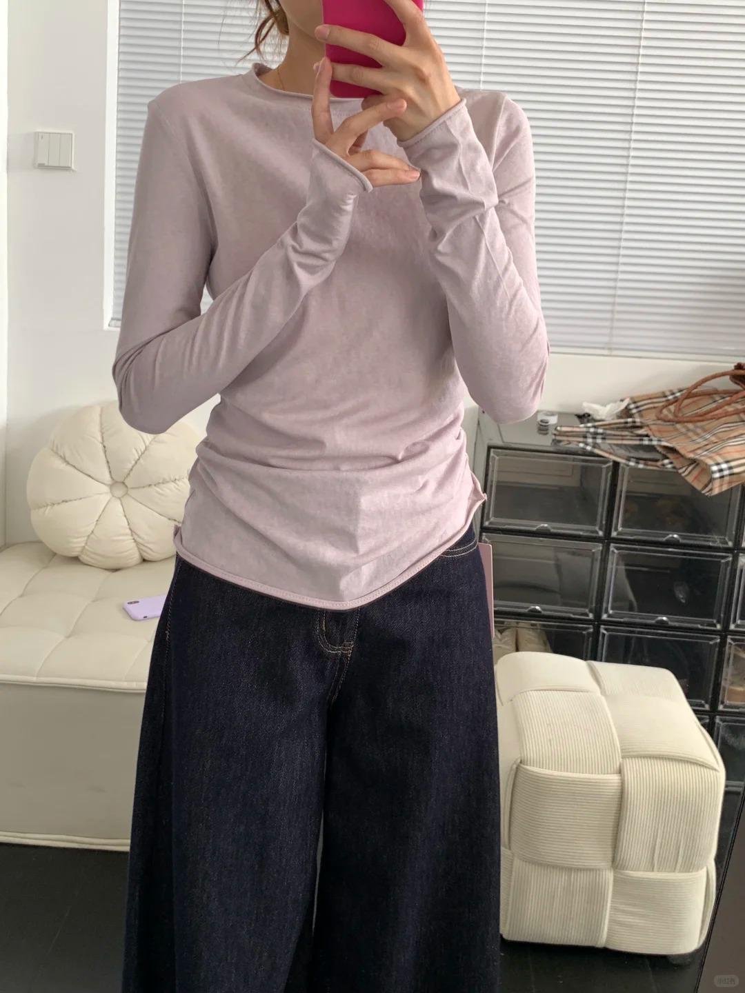 

Топ-базовый слой с длинным рукавом для защиты от солнца в корейском стиле, женская приталенная футболка в стиле милой пикантности Medium лавандовый