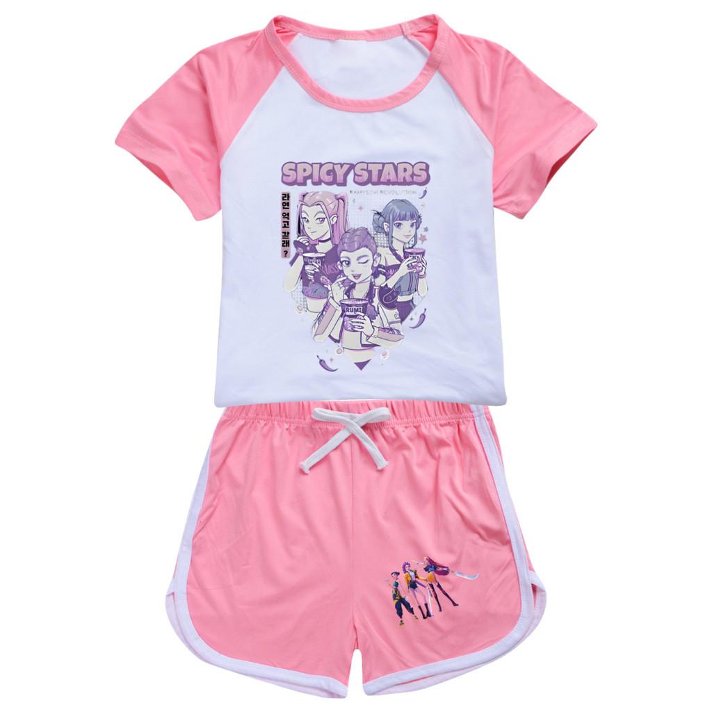 5016 Kids Girls POP Rumi Zoey Mira Print T-shirt Shorts Sport Tracksuit Clothes Set