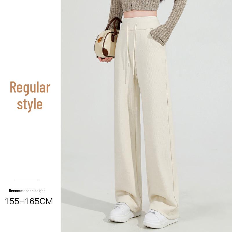 Kalhoty dámské s vysokým pasem a širokými nohavicemi v barvě mléčného čaje - Zeštíhlující a stylové pro podzim/zimu 2025