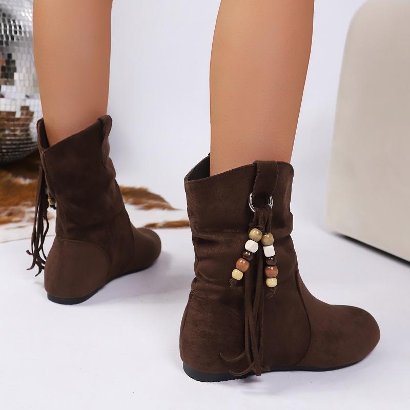 Fashion Retro Western Short Boots Women's Autumn New Style for Holiday Travel Pair with Skirts National Ethnic Wind Birk Short Boots